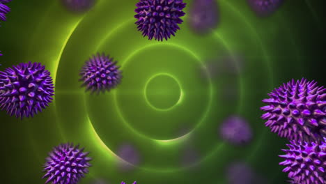 animación de virus púrpura sobre círculos amarillos