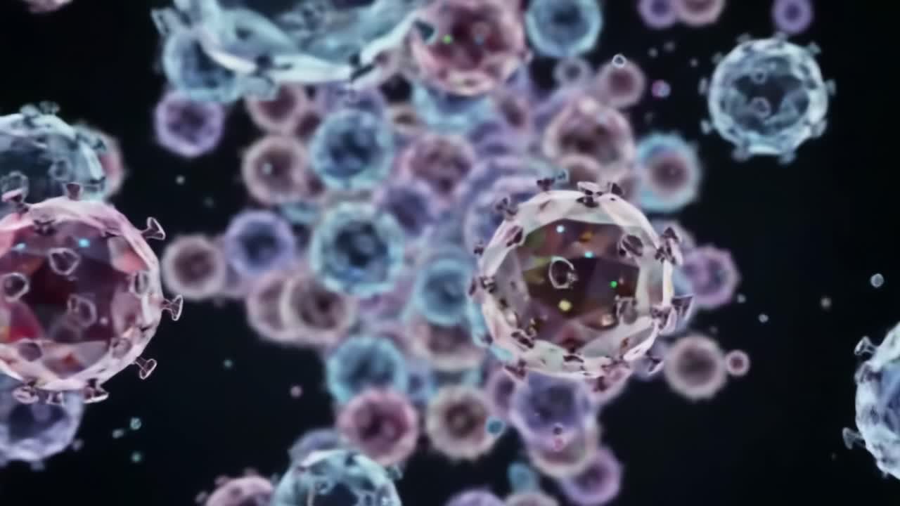 Microscopic Visuals of Cellular Structures Highlighting Complex Interactions and Vibrant Behaviors in a Dynamic Biological Environment