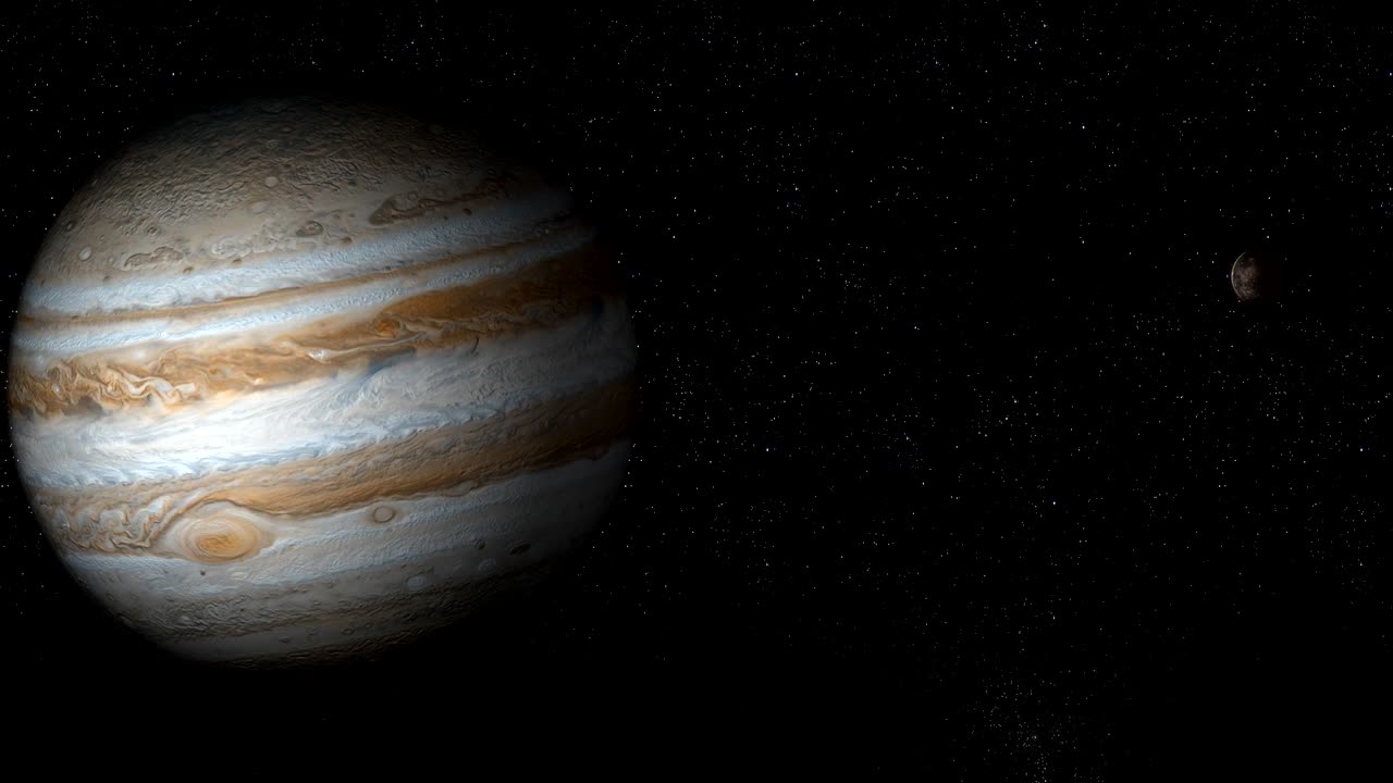el planeta júpiter y su satélite callisto en rotación en el espacio exterior