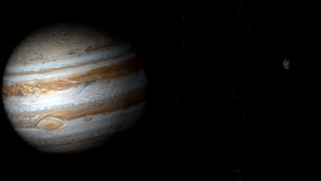jupiter planet and satellite callisto in rotation in the outer space