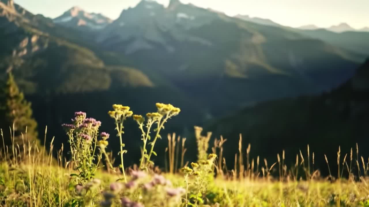 Mountain Meadow Flowers at Sunset