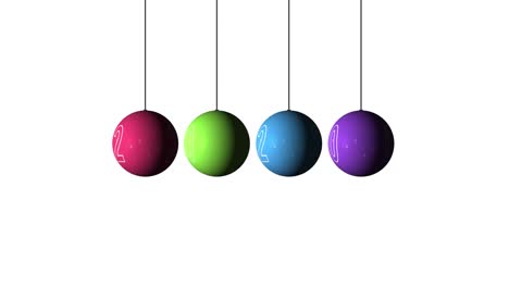 configuración de bucle animación realista de la navidad y el año nuevo bolas multicolores y texto 2020. decoración giratoria en fondo blanco. feliz navidad y un feliz año nuevo!