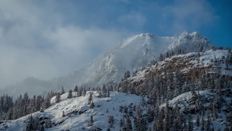 Time-lapse,-sunny-winter-day-in-white-landscape-of-mountains