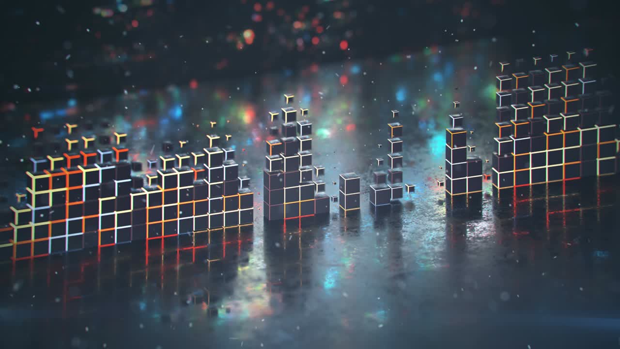 이라이저 또는 스트럼 분석기 및 글리칭 스크린 루프 가능한 3d 렌더링 애니메이션