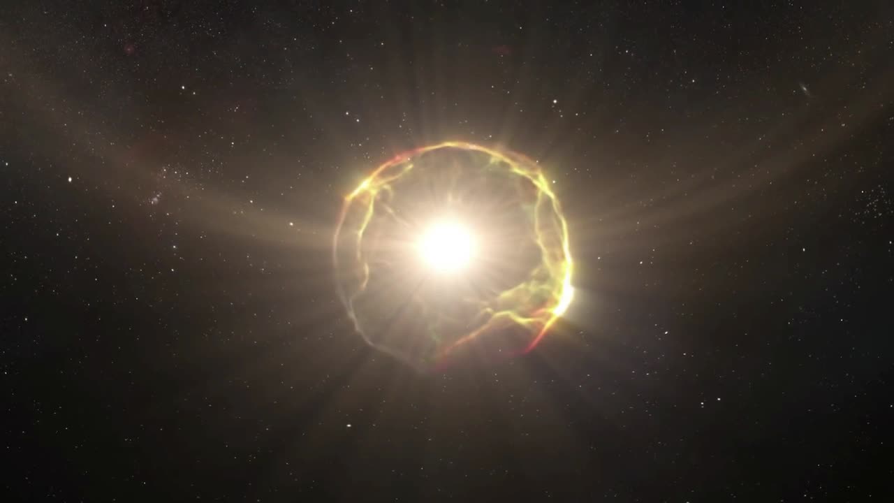 animación que representa una explosión de una supernova en el espacio exterior