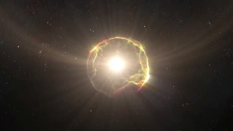 animación que representa una explosión de una supernova en el espacio exterior