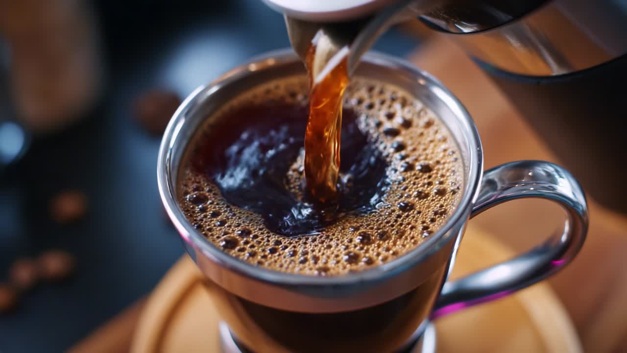 vertiendo café en una taza de vidrio