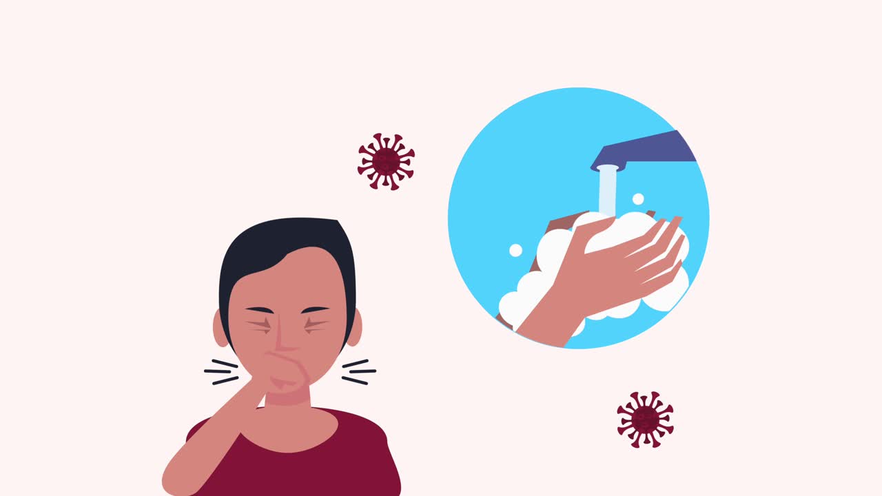 코로나19 증상과 함께 기침하는 남자와 손 기