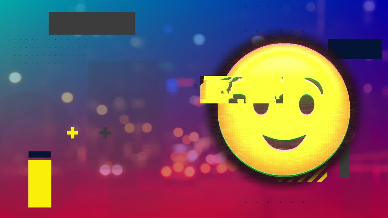 Animation of emoji icon and data processing over cityscape | Premium ...