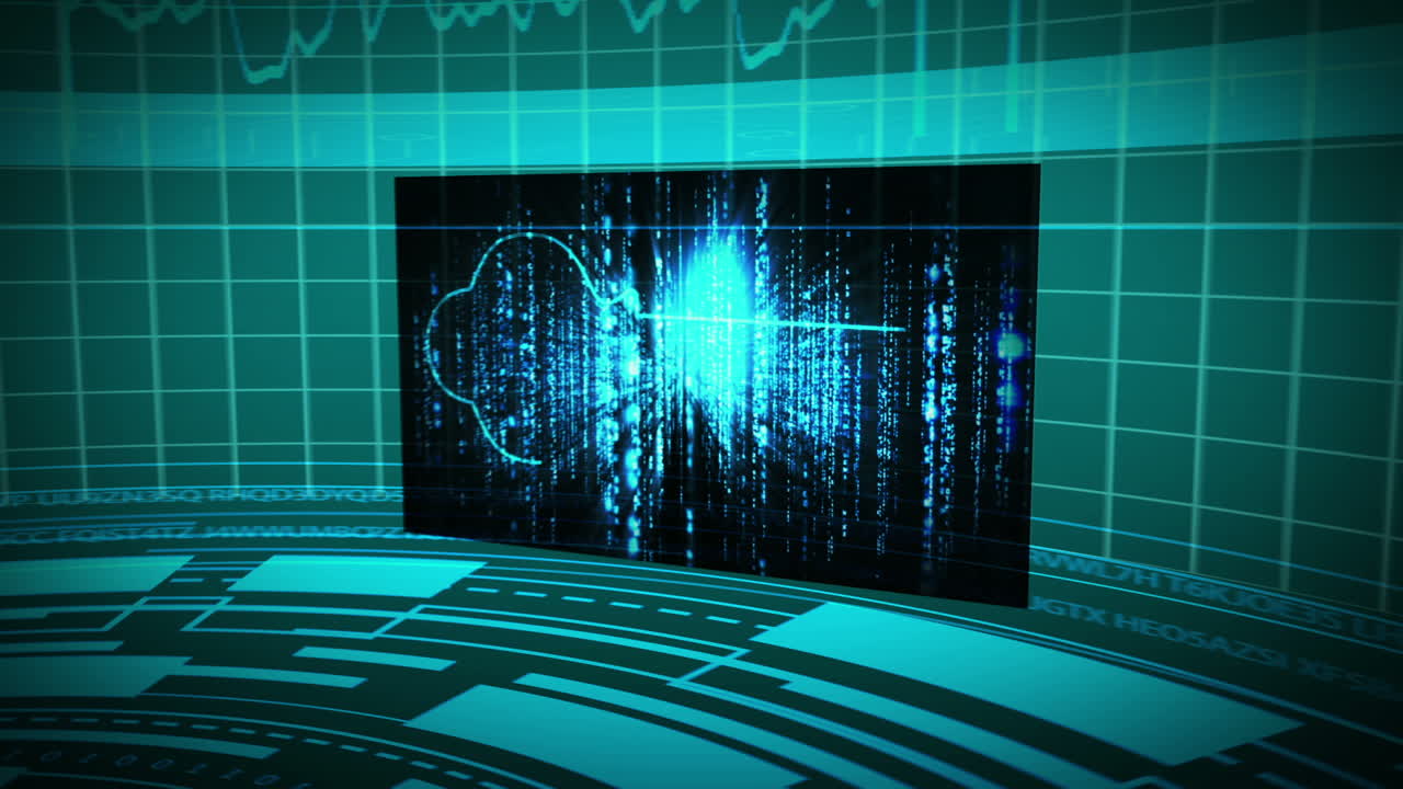 록이 있는 스크린을 보여주는 미래의 애니메이션