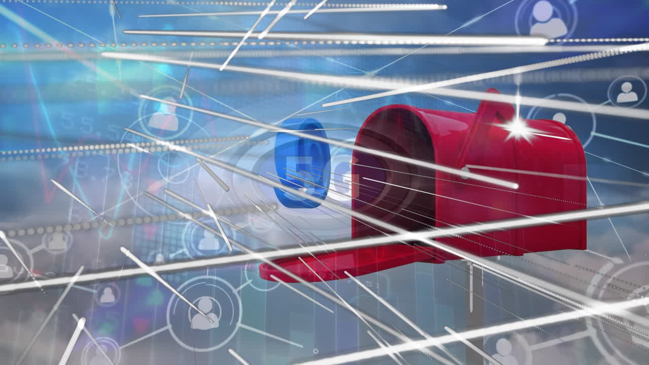 메일박스 위의 연결 네트워크와 아이콘의 애니메이션