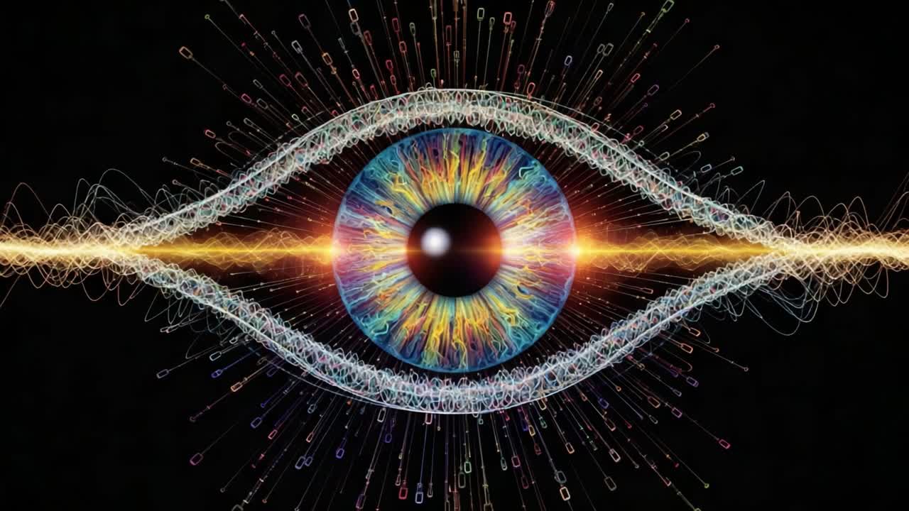 A Stunning Visualization of an Eye with Vibrant Colors and Dynamic Energy Patterns, Symbolizing Perception, Awareness, and the Mysteries of Vision