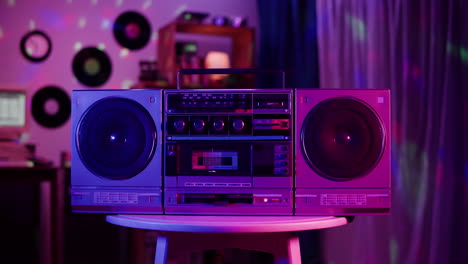 retro boombox in neon light