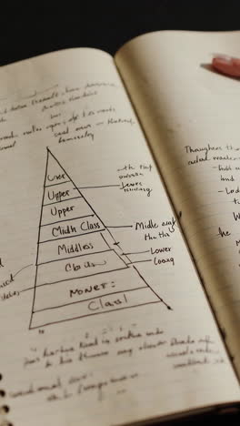 social class pyramid diagram in a notebook