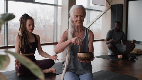 group meditation session with singing bowls