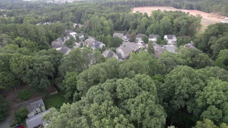 drone sobre vecindario, suburbios y bosques