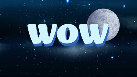 animación de texto wow sobre el cielo con luna y estrellas