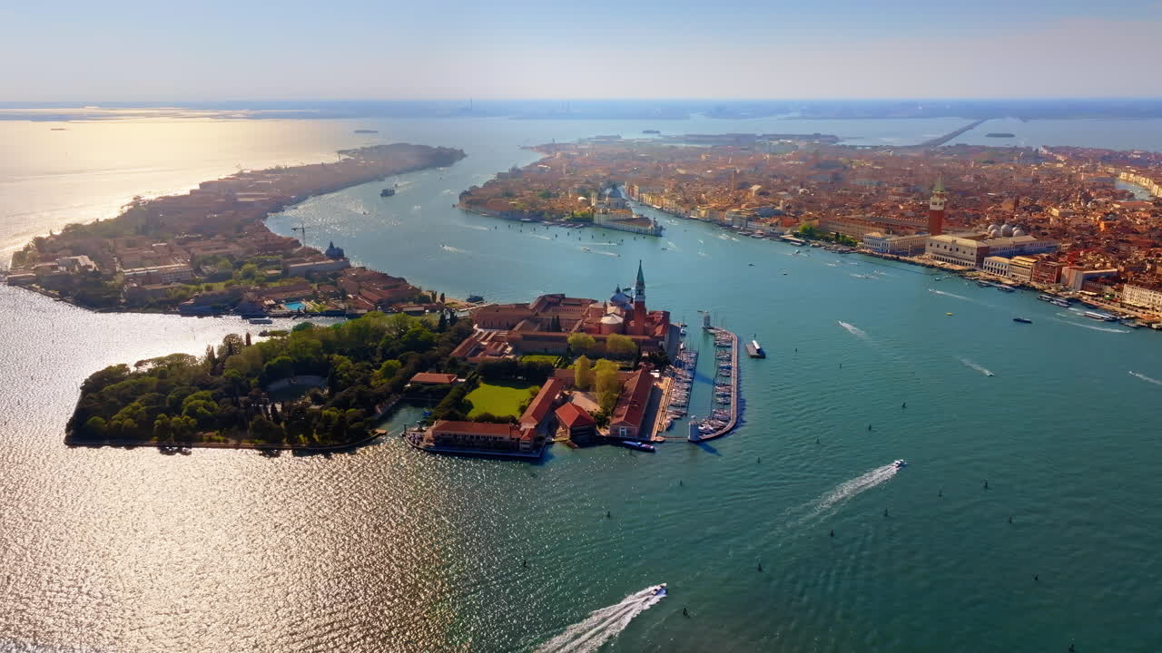 The Venetian Lagoon seen from above in daylight, Italy