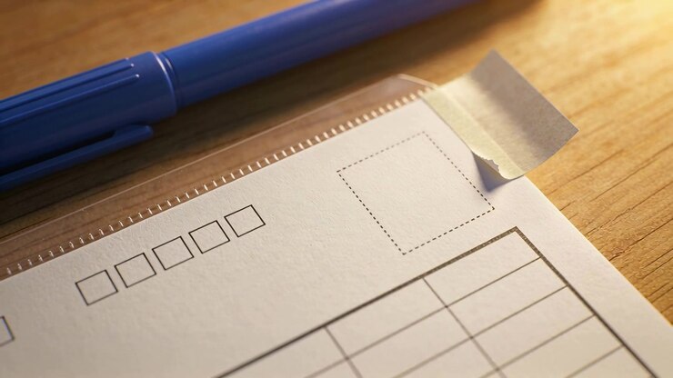 Peeling masking tape lifting and curling on wooden desk, revealing checkboxes, sleeve and blue pen