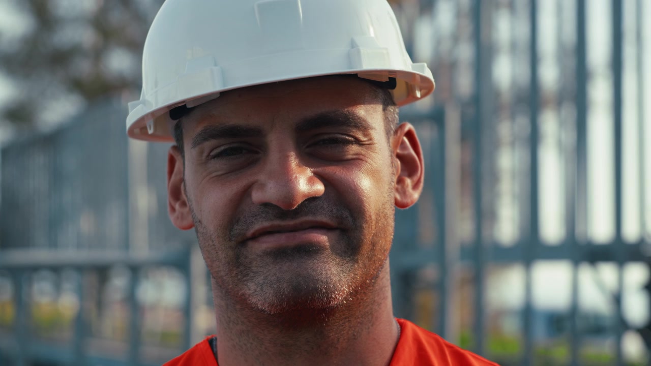 man with a white helmet smiling at the camera