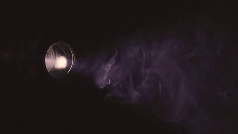 cine camera projector with flickering light beam backlit smoke fog in dark room.  stationary, copy space.