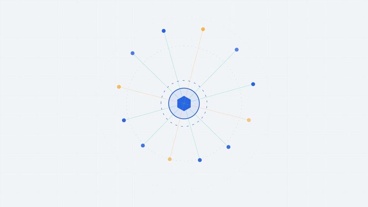 Abstract Digital Network Animation with Central Cube