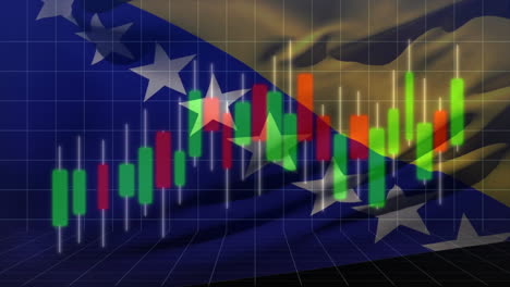 animation of financial data processing over flag of bosnia and herzegovina