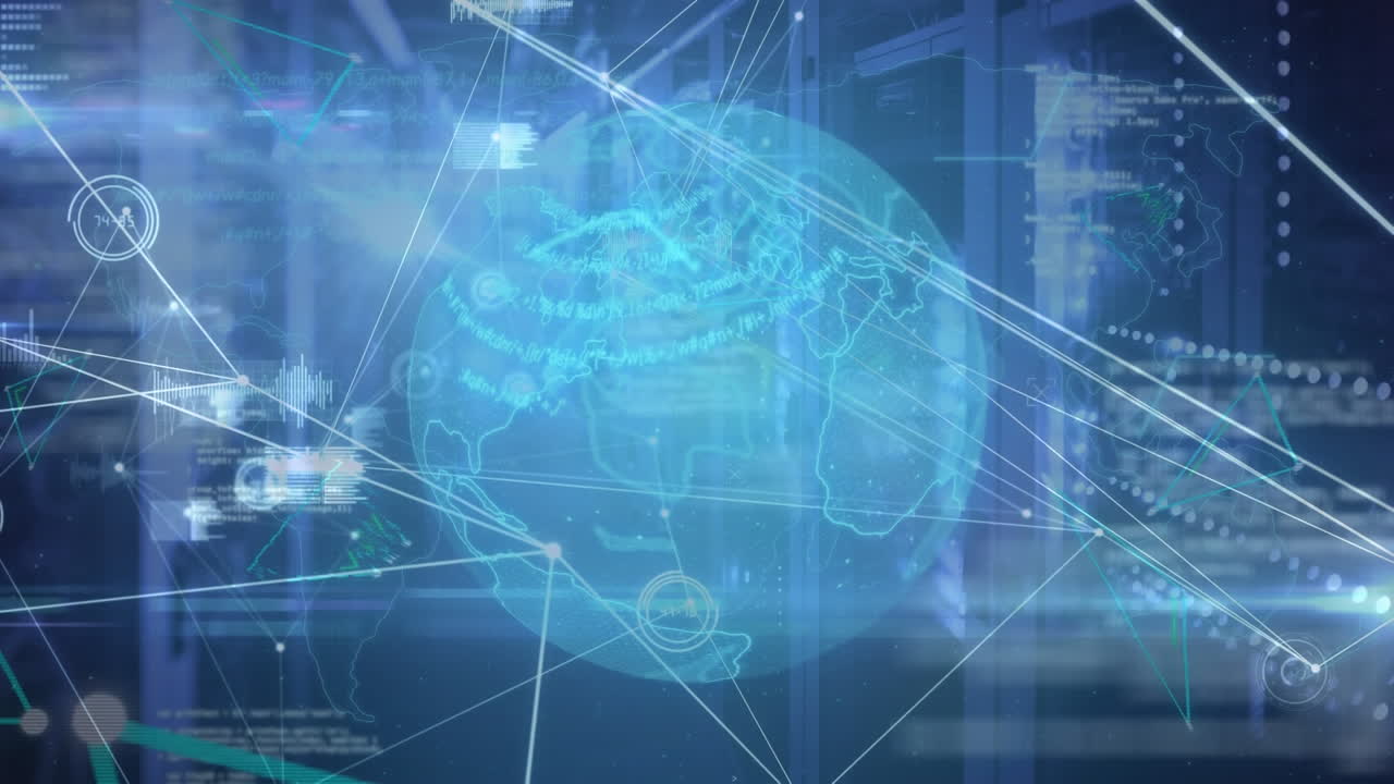 전 세계에 대한 아이콘과 데이터 처리로 연결 네트워크의 애니메이션