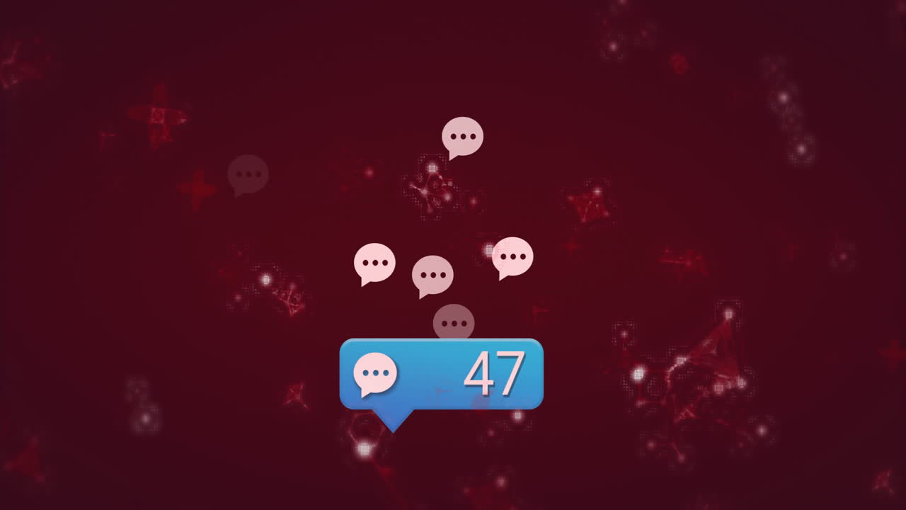 Animation of chat bubble icons with notification count on dark red background