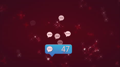 animation of chat bubble icons with notification count on dark red background