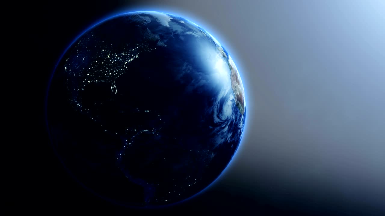 el bucle de rotación de la tierra con luces nocturnas de la ciudad