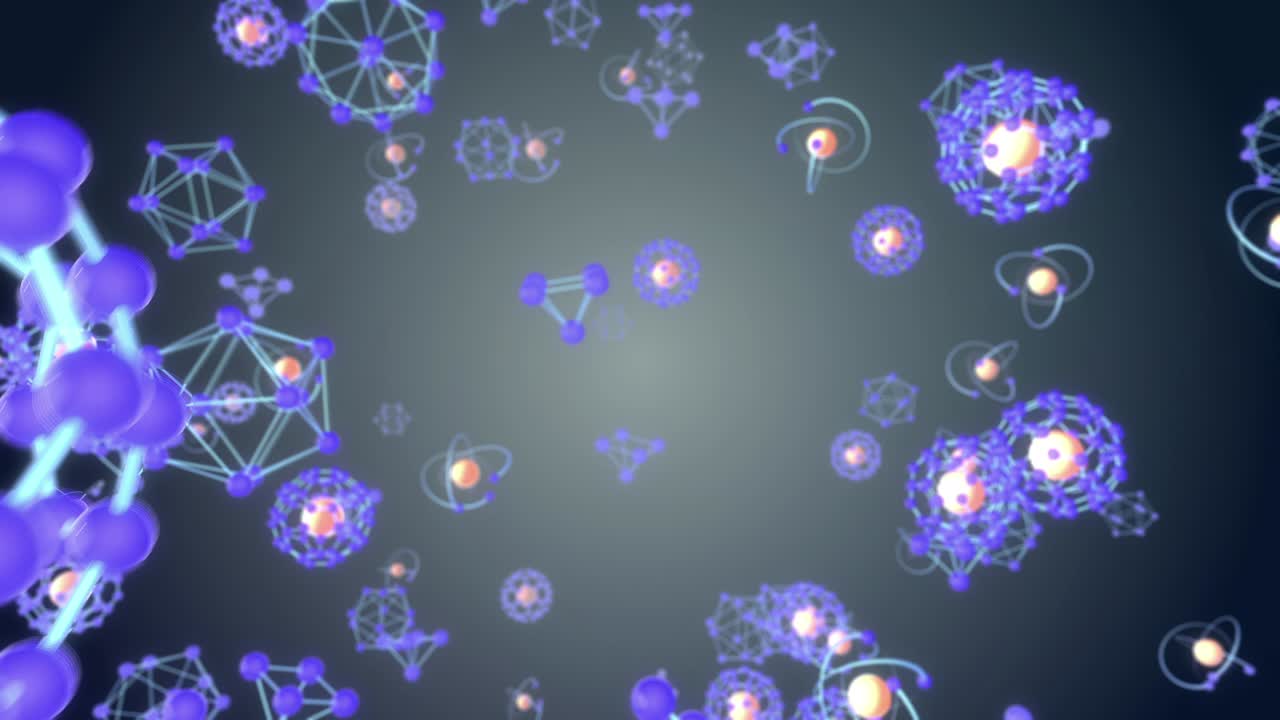 3D Motion Background – Blue and Orange Atoms