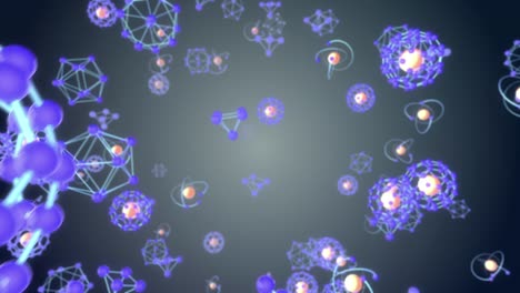 3d motion background – blue and orange atoms