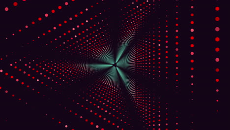red dot pattern circular arrangement of varying sizes on black background