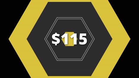 A dynamic hexagonal graphic showcases the price $115 highlighting a modern digital market aesthetic