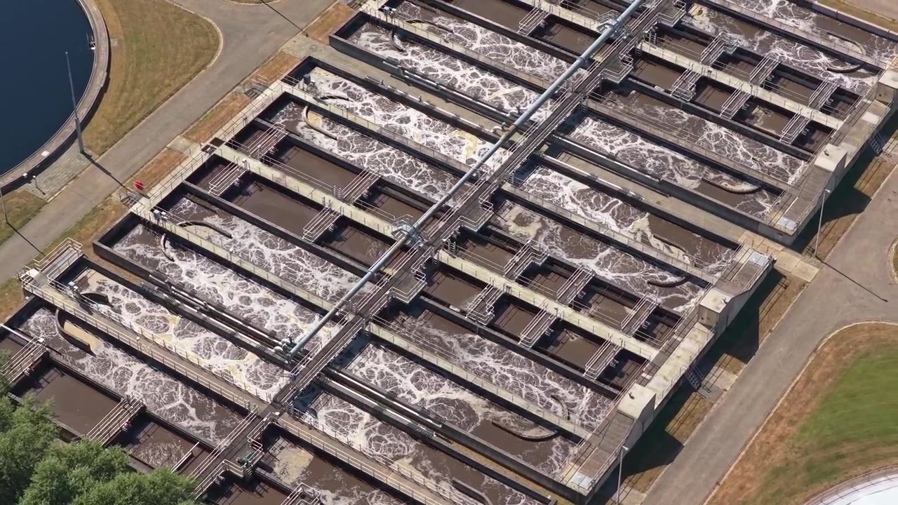Aerial View of Wastewater Treatment Plant Aeration Tanks