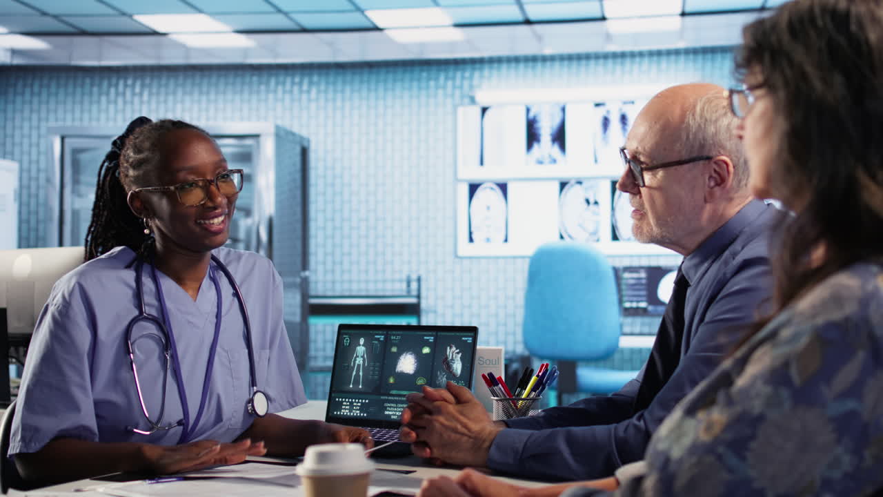 Vertical Video African american assistant and patients engage in medical checkup