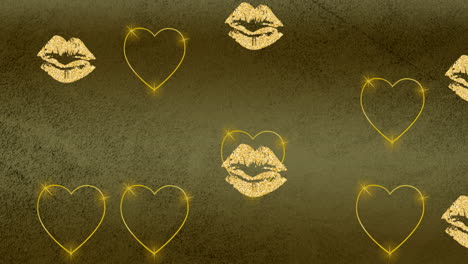 animación de labios y corazones sobre fondo amarillo