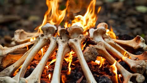 a pile of bones sitting on top of a fire