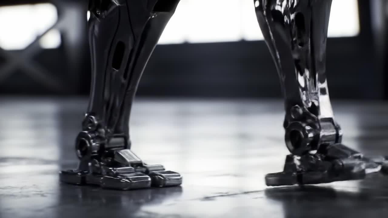 An Intriguing Glimpse Into Robotic Mobility: The Fluid Movement of Advanced Mechanical Legs in a Tech-Inspired Environment