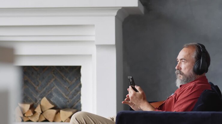 Aged Man Sitting on Sofa and Relaxing