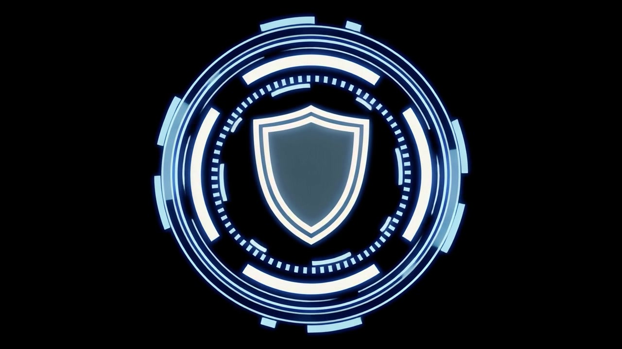 Animated Digital Shield Icon with Futuristic HUD Interface