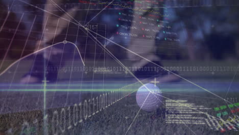 animation of data processing over caucasian golf player
