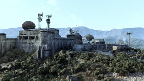 a futuristic military base in a desolate landscape