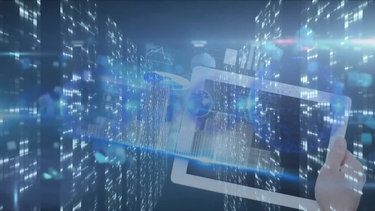 해군 디지털 공간에서 데이터 처리와  ⁇ 드홀딩 태블릿의 애니메이션