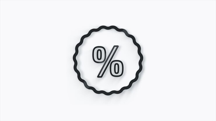 Icona 3D del tag percentuale di sconto isolata su sfondo bianco. Segno del tag per lo shopping. Segno offerta speciale. Simbolo buoni sconto. 4K