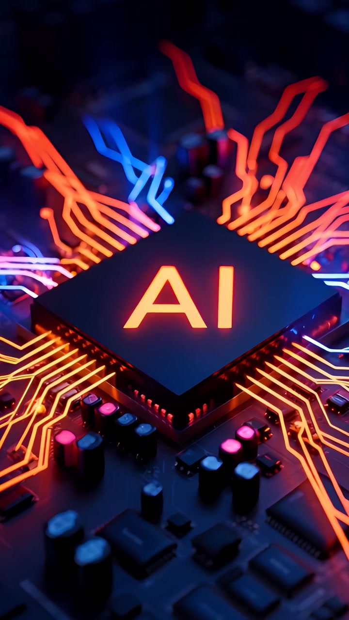 Futuristische KI-Chip-Motherboard-Technologie Hintergrund 4K