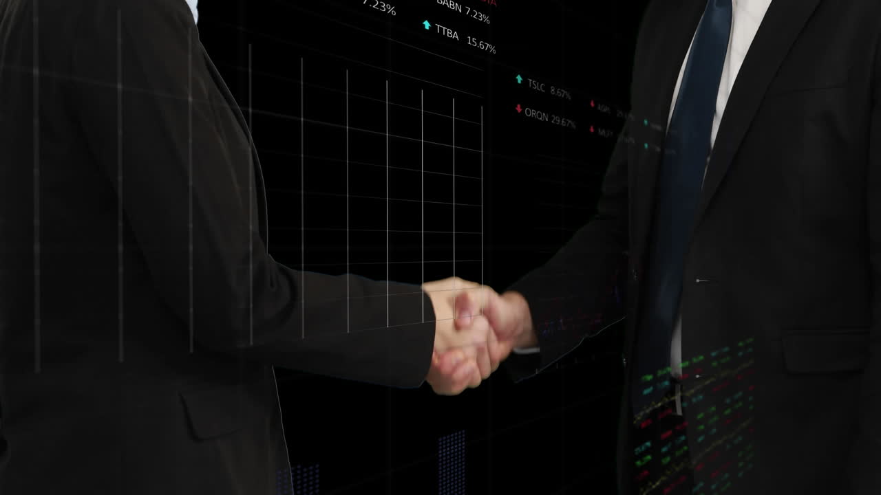 データ処理のアニメーション ビジネスマンの握手