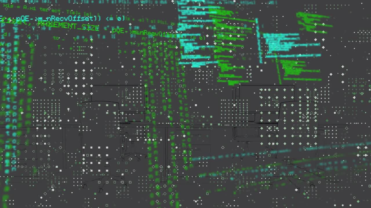 Animation af digital skærm med integreret kredsløb og databehandling.