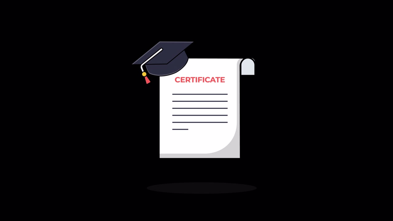 Animated Graduation Cap and Certificate with Text Appearing